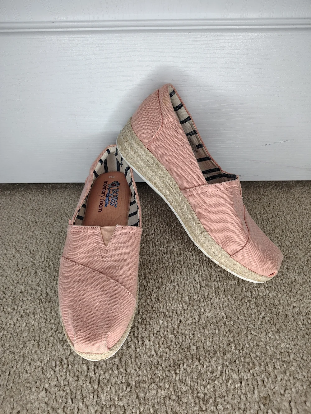 Skechers Coral Pink Canvas Espadrille Platform Slip-Ons